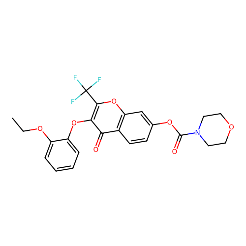 3-(2-ethoxyphenoxy)-4-oxo-2-(trifluoromethyl)-4H-chromen-7-yl morpholine-4-carboxylate structure