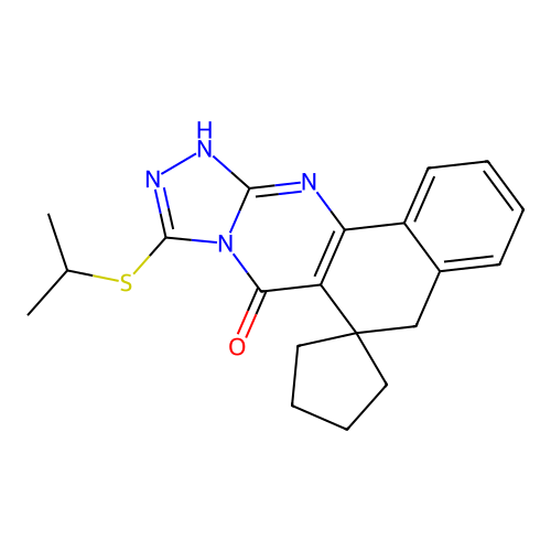 9-(isopropylthio)-5H-spiro[benzo[h][1,2,4]triazolo[3,4-b]quinazoline-6,1'-cyclopentan]-7(12H)-one structure