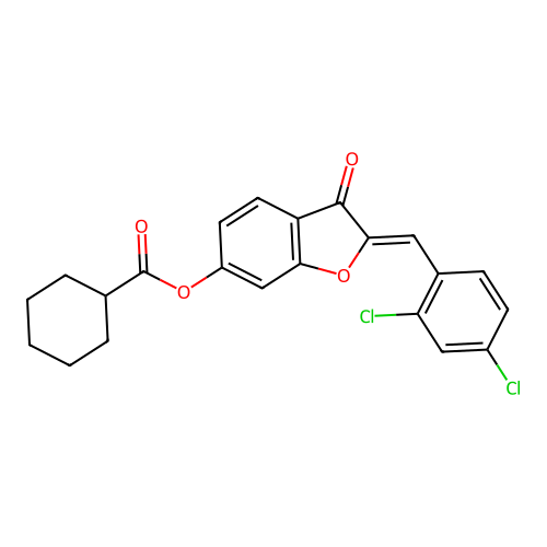 (Z)-2-(2,4-dichlorobenzylidene)-3-oxo-2,3-dihydrobenzofuran-6-yl cyclohexanecarboxylate structure