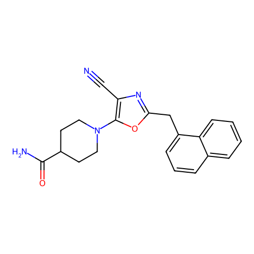 1-[4-Cyano-2-(naphthalen-1-ylmethyl)-1,3-oxazol-5-yl]piperidine-4-carboxamide structure