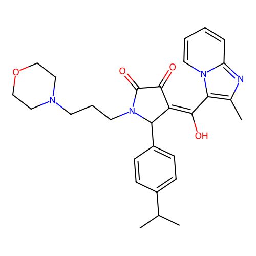 (4E)-4-[hydroxy-(2-methylimidazo[1,2-a]pyridin-3-yl)methylidene]-1-(3-morpholin-4-ylpropyl)-5-(4-propan-2-ylphenyl)pyrrolidine-2,3-dione structure