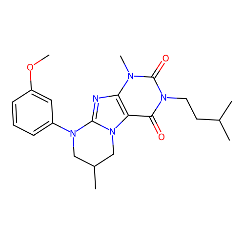 3-isopentyl-9-(3-methoxyphenyl)-1,7-dimethyl-6,7,8,9-tetrahydropyrimido[2,1-f]purine-2,4(1H,3H)-dione structure