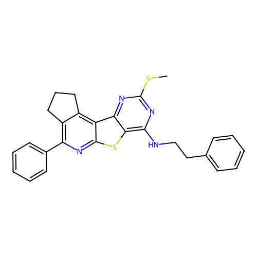 9-(methylsulfanyl)-4-phenyl-N-(2-phenylethyl)-2,3-dihydro-1H-cyclopenta[4',5']pyrido[3',2':4,5]thieno[3,2-d]pyrimidin-7-amine structure