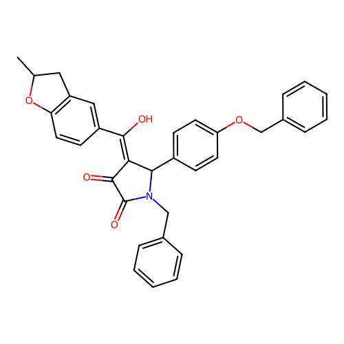(4E)-1-benzyl-4-[hydroxy-(2-methyl-2,3-dihydro-1-benzofuran-5-yl)methylidene]-5-(4-phenylmethoxyphenyl)pyrrolidine-2,3-dione structure