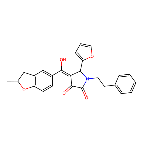 (4E)-5-(furan-2-yl)-4-[hydroxy(2-methyl-2,3-dihydro-1-benzofuran-5-yl)methylidene]-1-(2-phenylethyl)pyrrolidine-2,3-dione structure