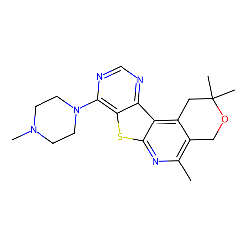 2,2,5-trimethyl-8-(4-methylpiperazin-1-yl)-1,4-dihydro-2H-pyrano[4'',3'':4',5']pyrido[3',2':4,5]thieno[3,2-d]pyrimidine structure