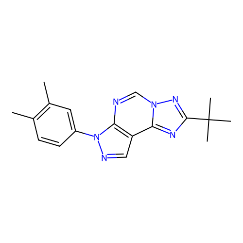 2-tert-butyl-7-(3,4-dimethylphenyl)-7H-pyrazolo[4,3-e][1,2,4]triazolo[1,5-c]pyrimidine structure