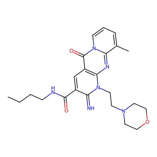 N-butyl-6-imino-11-methyl-7-[2-(morpholin-4-yl)ethyl]-2-oxo-1,7,9-triazatricyclo[8.4.0.0^{3,8}]tetradeca-3(8),4,9,11,13-pentaene-5-carboxamide structure