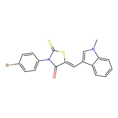 (Z)-3-(4-bromophenyl)-5-((1-methyl-1H-indol-3-yl)methylene)-2-thioxothiazolidin-4-one structure