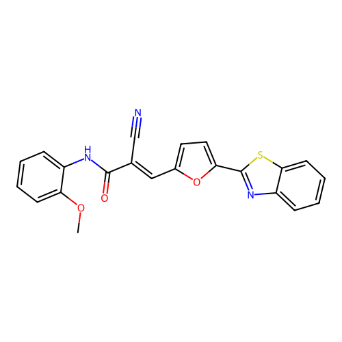 (2E)-3-[5-(1,3-benzothiazol-2-yl)furan-2-yl]-2-cyano-N-(2-methoxyphenyl)prop-2-enamide structure