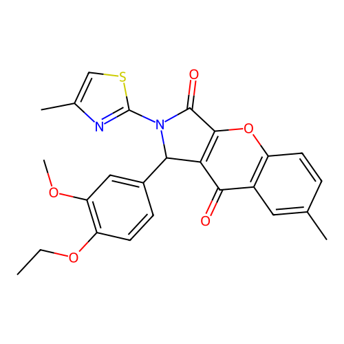 1-(4-ethoxy-3-methoxyphenyl)-7-methyl-2-(4-methyl-1,3-thiazol-2-yl)-1,2-dihydrochromeno[2,3-c]pyrrole-3,9-dione structure
