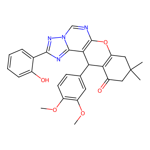 12-(3,4-dimethoxyphenyl)-2-(2-hydroxyphenyl)-9,9-dimethyl-8,9,10,12-tetrahydro-11H-chromeno[3,2-e][1,2,4]triazolo[1,5-c]pyrimidin-11-one structure