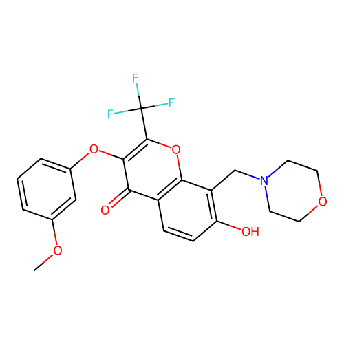 7-hydroxy-3-(3-methoxyphenoxy)-8-(morpholinomethyl)-2-(trifluoromethyl)-4H-chromen-4-one structure