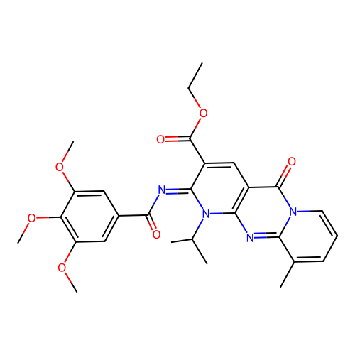 (Z)-ethyl 1-isopropyl-10-methyl-5-oxo-2-((3,4,5-trimethoxybenzoyl)imino)-2,5-dihydro-1H-dipyrido[1,2-a:2',3'-d]pyrimidine-3-carboxylate structure