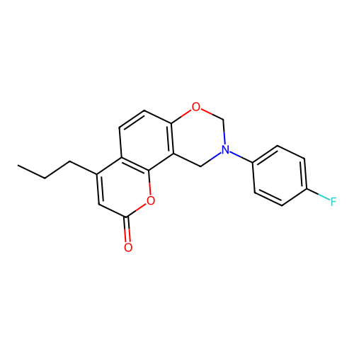 9-(4-fluorophenyl)-4-propyl-9,10-dihydro-2H,8H-chromeno[8,7-e][1,3]oxazin-2-one structure