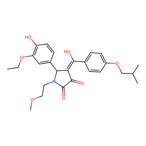(4E)-5-(3-ethoxy-4-hydroxyphenyl)-4-[hydroxy-[4-(2-methylpropoxy)phenyl]methylidene]-1-(2-methoxyethyl)pyrrolidine-2,3-dione structure