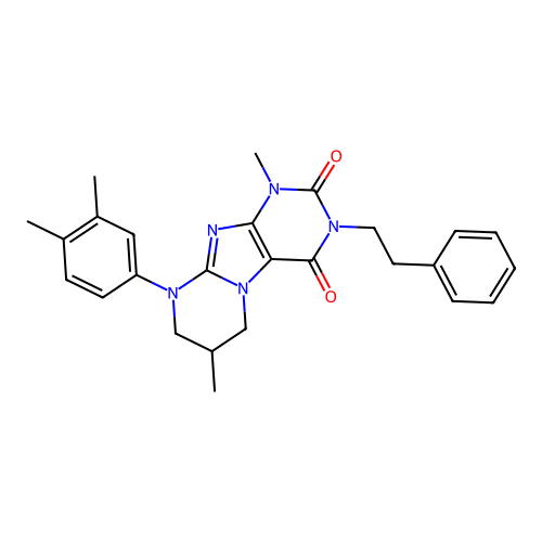 9-(3,4-dimethylphenyl)-1,7-dimethyl-3-(2-phenylethyl)-1H,2H,3H,4H,6H,7H,8H,9H-pyrimido[1,2-g]purine-2,4-dione structure