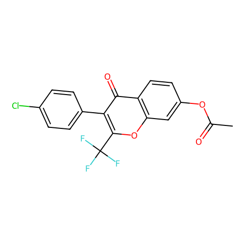3-(4-chlorophenyl)-4-oxo-2-(trifluoromethyl)-4H-chromen-7-yl acetate structure