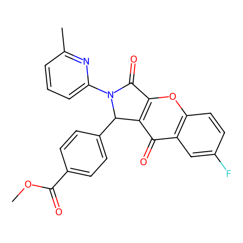 methyl 4-[7-fluoro-2-(6-methylpyridin-2-yl)-3,9-dioxo-1,2,3,9-tetrahydrochromeno[2,3-c]pyrrol-1-yl]benzoate structure
