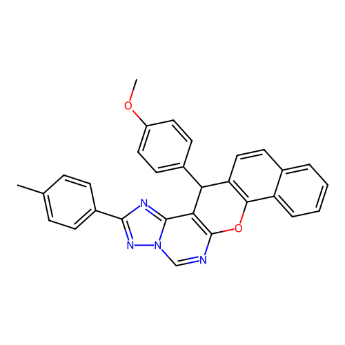 14-(4-methoxyphenyl)-2-(4-methylphenyl)-14H-benzo[7,8]chromeno[3,2-e][1,2,4]triazolo[1,5-c]pyrimidine structure