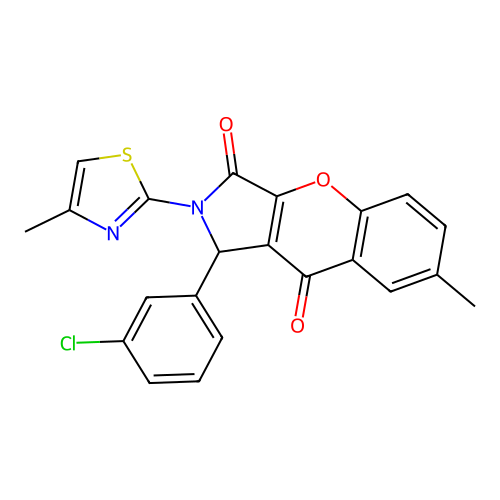 1-(3-chlorophenyl)-7-methyl-2-(4-methylthiazol-2-yl)-1,2-dihydrochromeno[2,3-c]pyrrole-3,9-dione structure