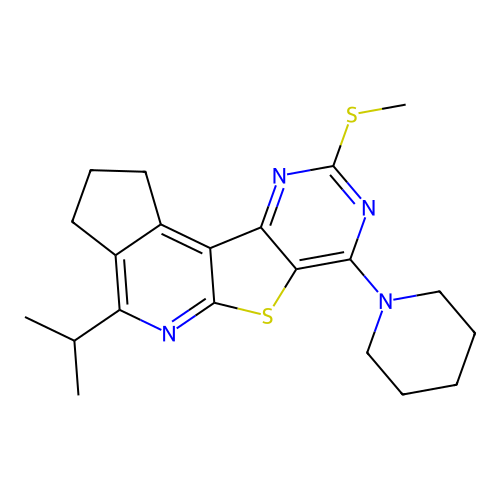 4-isopropyl-9-(methylthio)-7-(piperidin-1-yl)-2,3-dihydro-1H-cyclopenta[4',5']pyrido[3',2':4,5]thieno[3,2-d]pyrimidine structure