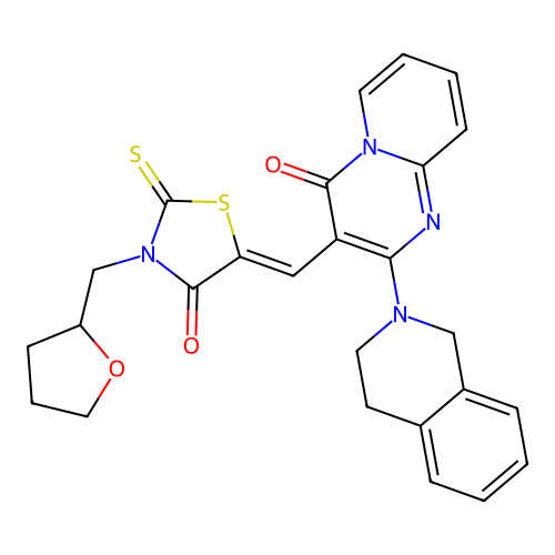 2-(3,4-dihydroisoquinolin-2(1H)-yl)-3-{(Z)-[4-oxo-3-(tetrahydrofuran-2-ylmethyl)-2-thioxo-1,3-thiazolidin-5-ylidene]methyl}-4H-pyrido[1,2-a]pyrimidin-4-one structure