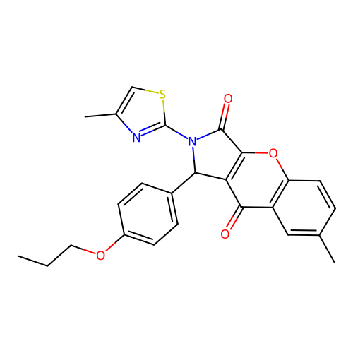 7-methyl-2-(4-methyl-1,3-thiazol-2-yl)-1-(4-propoxyphenyl)-1,2-dihydrochromeno[2,3-c]pyrrole-3,9-dione structure