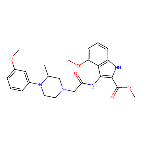 methyl 4-methoxy-3-[[2-[4-(3-methoxyphenyl)-3-methylpiperazin-1-yl]acetyl]amino]-1H-indole-2-carboxylate structure
