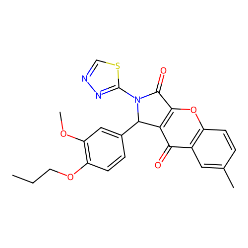 1-(3-methoxy-4-propoxyphenyl)-7-methyl-2-(1,3,4-thiadiazol-2-yl)-1,2-dihydrochromeno[2,3-c]pyrrole-3,9-dione structure