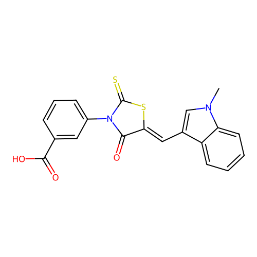 (Z)-3-(5-((1-methyl-1H-indol-3-yl)methylene)-4-oxo-2-thioxothiazolidin-3-yl)benzoic acid structure