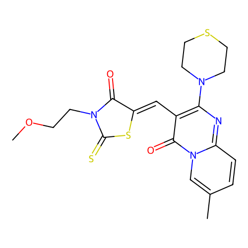 (Z)-3-(2-methoxyethyl)-5-((7-methyl-4-oxo-2-thiomorpholino-4H-pyrido[1,2-a]pyrimidin-3-yl)methylene)-2-thioxothiazolidin-4-one structure