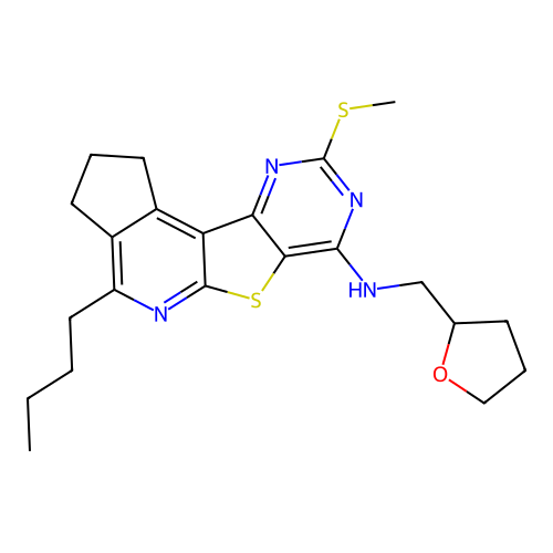 4-butyl-9-(methylsulfanyl)-N-(tetrahydrofuran-2-ylmethyl)-2,3-dihydro-1H-cyclopenta[4',5']pyrido[3',2':4,5]thieno[3,2-d]pyrimidin-7-amine structure