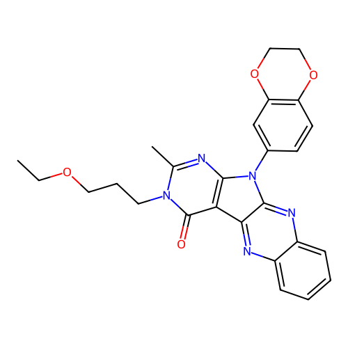 11-(2,3-dihydro-1,4-benzodioxin-6-yl)-3-(3-ethoxypropyl)-2-methyl-3,11-dihydro-4H-pyrimido[5',4':4,5]pyrrolo[2,3-b]quinoxalin-4-one structure