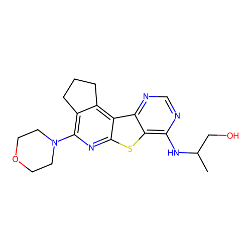 2-((4-morpholino-2,3-dihydro-1H-cyclopenta[4',5']pyrido[3',2':4,5]thieno[3,2-d]pyrimidin-7-yl)amino)propan-1-ol structure