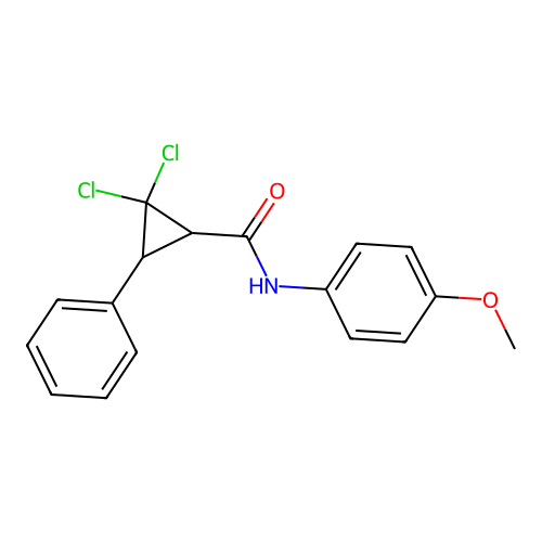 2,2-dichloro-N-(4-methoxyphenyl)-3-phenylcyclopropanecarboxamide structure