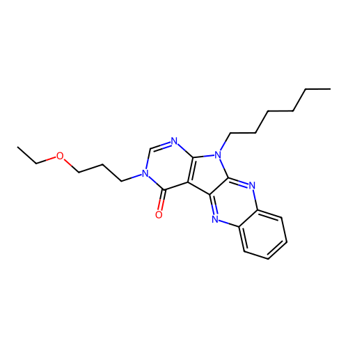3-(3-ethoxypropyl)-11-hexyl-3H-pyrimido[5',4':4,5]pyrrolo[2,3-b]quinoxalin-4(11H)-one structure