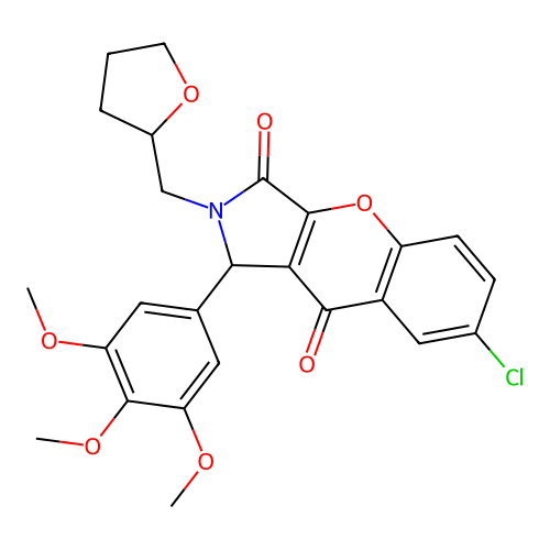 7-chloro-2-((tetrahydrofuran-2-yl)methyl)-1-(3,4,5-trimethoxyphenyl)-1,2-dihydrochromeno[2,3-c]pyrrole-3,9-dione structure