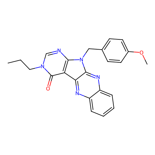 11-(4-methoxybenzyl)-3-propyl-3H-pyrimido[5',4':4,5]pyrrolo[2,3-b]quinoxalin-4(11H)-one structure
