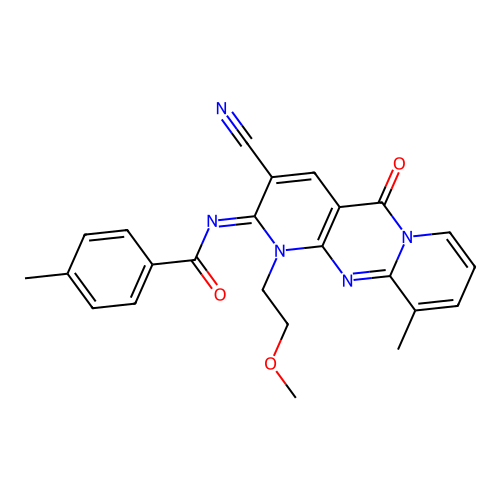 (Z)-N-(3-cyano-1-(2-methoxyethyl)-10-methyl-5-oxo-1H-dipyrido[1,2-a:2',3'-d]pyrimidin-2(5H)-ylidene)-4-methylbenzamide structure