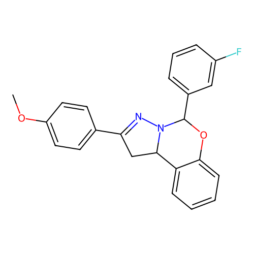 5-(3-fluorophenyl)-2-(4-methoxyphenyl)-1,10b-dihydropyrazolo[1,5-c][1,3]benzoxazine structure