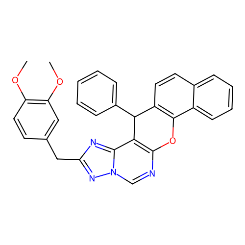2-(3,4-dimethoxybenzyl)-14-phenyl-14H-benzo[7,8]chromeno[3,2-e][1,2,4]triazolo[1,5-c]pyrimidine structure