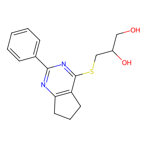 3-[(2-phenyl-6,7-dihydro-5H-cyclopenta[d]pyrimidin-4-yl)sulfanyl]propane-1,2-diol structure