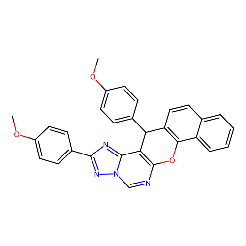 2,14-bis(4-methoxyphenyl)-14H-benzo[7,8]chromeno[3,2-e][1,2,4]triazolo[1,5-c]pyrimidine structure