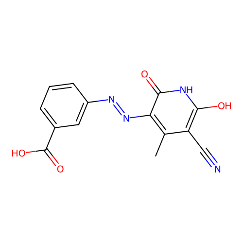 3-[(E)-(5-cyano-2,6-dihydroxy-4-methylpyridin-3-yl)diazenyl]benzoic acid structure