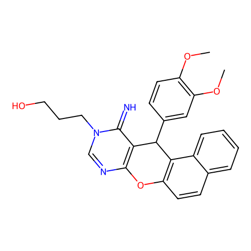 3-[12-(3,4-dimethoxyphenyl)-11-imino-11H-benzo[5,6]chromeno[2,3-d]pyrimidin-10(12H)-yl]propan-1-ol structure