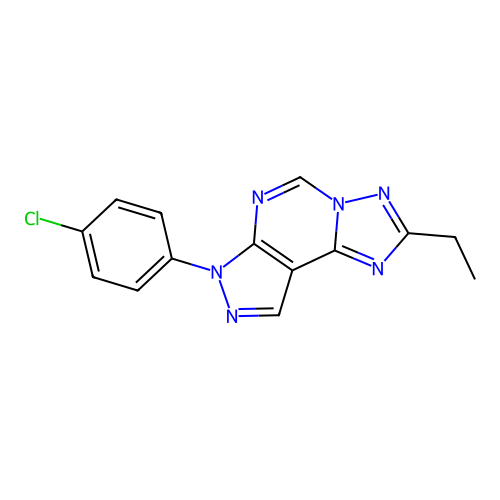 7-(4-chlorophenyl)-2-ethyl-7H-pyrazolo[4,3-e][1,2,4]triazolo[1,5-c]pyrimidine structure