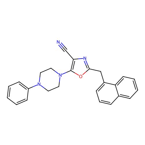 2-(Naphthalen-1-ylmethyl)-5-(4-phenylpiperazin-1-yl)-1,3-oxazole-4-carbonitrile structure
