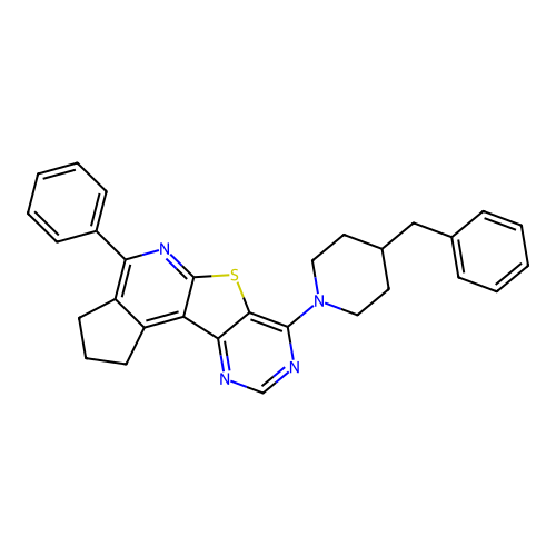 7-(4-benzylpiperidin-1-yl)-4-phenyl-2,3-dihydro-1H-cyclopenta[4',5']pyrido[3',2':4,5]thieno[3,2-d]pyrimidine structure