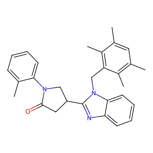 4-(1-(2,3,5,6-tetramethylbenzyl)-1H-benzo[d]imidazol-2-yl)-1-(o-tolyl)pyrrolidin-2-one structure